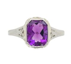 18k White Gold 4.38 Carat Genuine Natural Amethyst Filigree Ring 7.75 (#... - €538,18 EUR