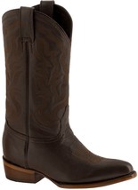 Mens Brown Plain Grain Leather Classic Western Cowboy Boots Casual J Toe - £103.93 GBP