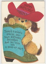 Vintage Birthday Card Dog and Cowboy Boot 1960&#39;s Forget Me Not - £7.78 GBP