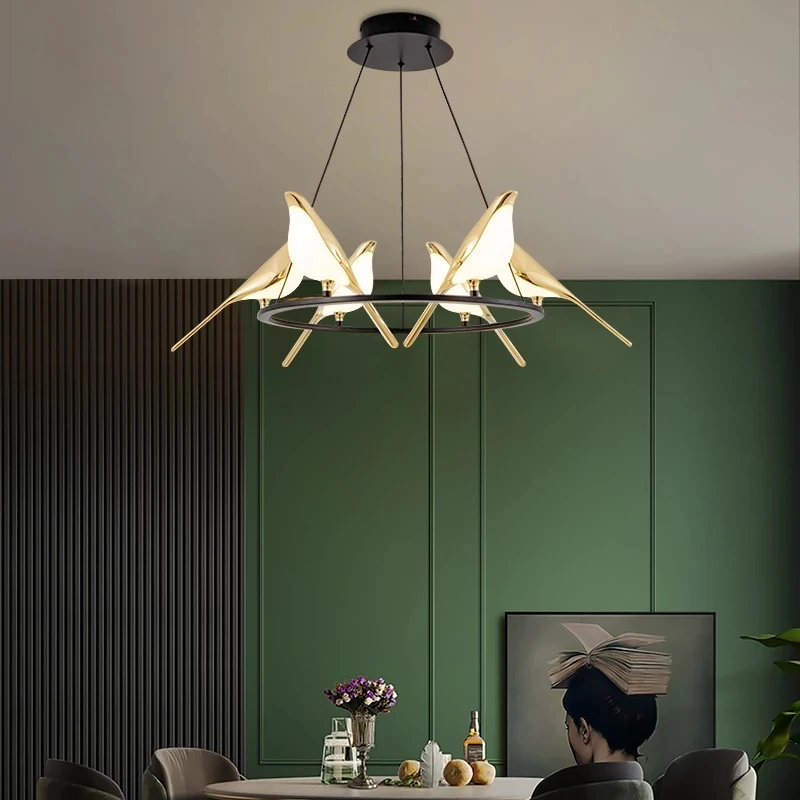 NEW LED Gold Magpie Bird Ceiling Chandelier for Dining Room Luminaire Suspension - £74.32 GBP+
