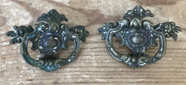 Set Pair 2 Vtg Ornate Brass Metal Drawer Pulls Handles - £786.62 GBP