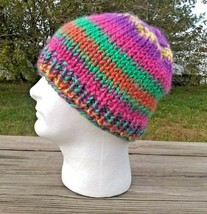 Women&#39;s Beanie Hat Cap Hand Knit Slouch Quilt Pink Neon Green Purple Chu... - £19.57 GBP
