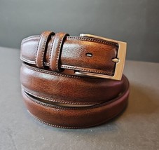 Perry Ellis Mens Portfolio Belt Double Stitched Brown Italian Leather 48/120cm - $29.69