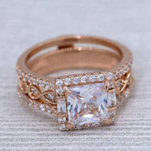 Princess Cut Bridal Ring Sets 14K Rose Gold Plated 925 Silver valentine day gift - £113.95 GBP