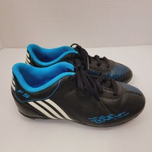 Adidas Soccer Cleats Youth Size 12  Light Weight Leather Black White Blue - £14.56 GBP