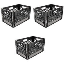 24 Quart Stackable Storage Crate With Handles, Black (3 Pack) - £63.23 GBP