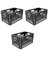 24 Quart Stackable Storage Crate With Handles, Black (3 Pack) - £62.41 GBP