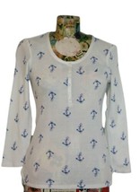 Nautica Womens Anchors Print Thermal Sleepwear Top Size Small Color White/Blue - £26.78 GBP