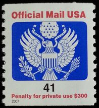 2007 41c Eagle Official Mail USA Red & Blue, Coil Scott O162 Mint F/VF NH - €1,53 EUR 2007 41c Eagle Official Mail USA Red & Blue, Coil Scott O162 Mint F/VF NH - €1,53 EUR