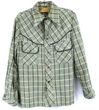VTG 70s American Male Wool Herringbone Plaid Jacket Green Brass Snap 44R... - $98.95