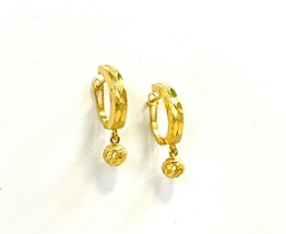 18k Solid Yellow Gold Cute Diamond Cut Hoop Kids Earring With Ball Charm - £125.53 GBP