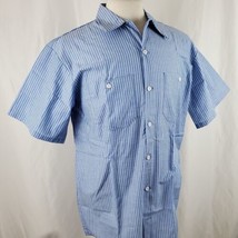 Vintage Work Wear Corp Uniform Work Shop Shirt Large Short Sleeve Stripe NOS USA - £15.73 GBP