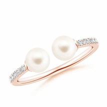 ANGARA Two Stone Freshwater Pearl Open Stackable Ring for Women in 14K Gold - £448.90 GBP