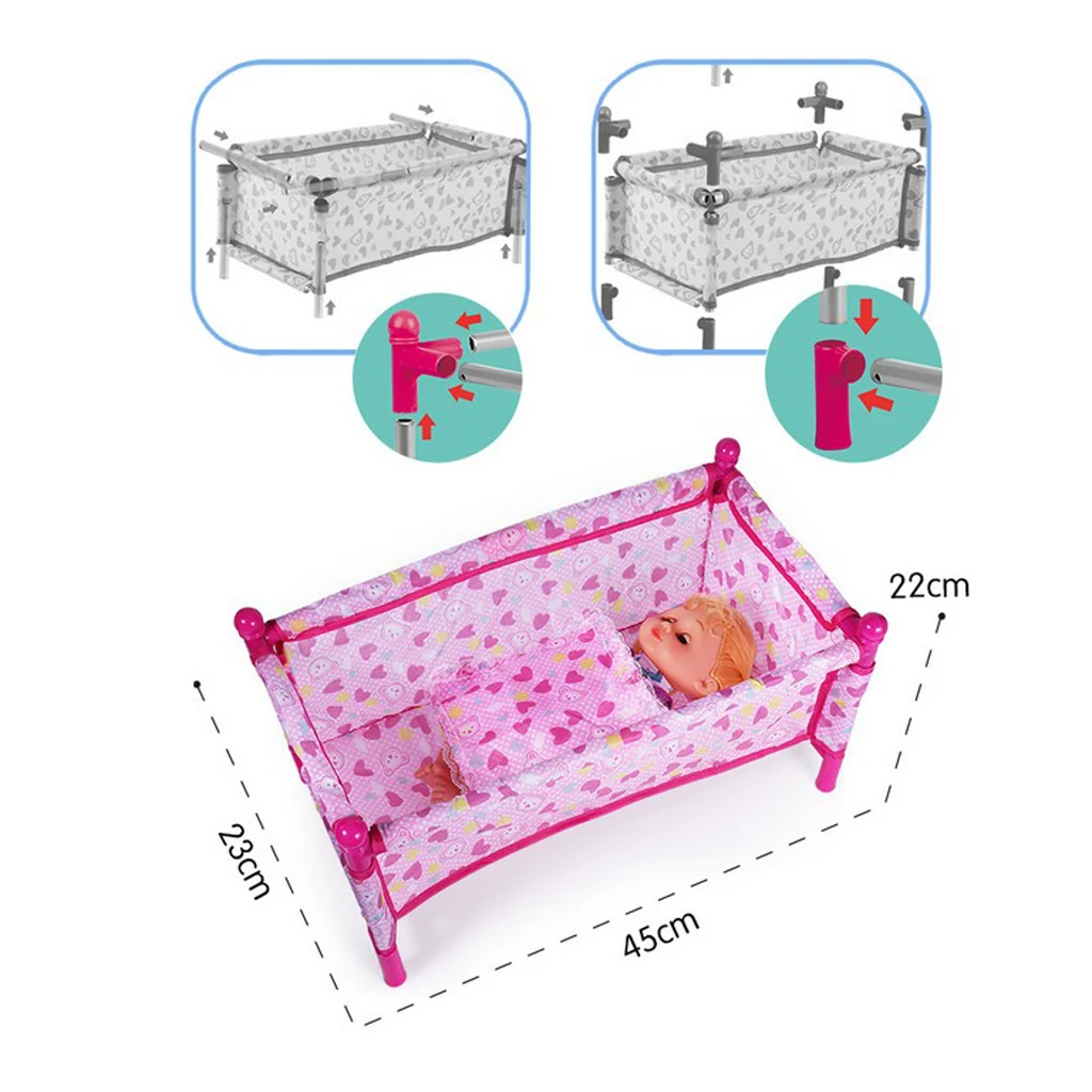 1Set Doll Baby Toddler Bed Crib Playset Kids Simulation Play House Furniture - £18.98 GBP