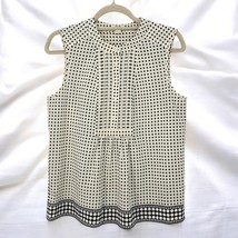 J CREW Blouse Woman Size 8 Cream Black Polka Dot Pintuck Bib Sleeveless Top - $15.88