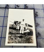 Vintage Photograph Man With Two Little Girls In Front Of Airplane 1940s - $11.16 CAD