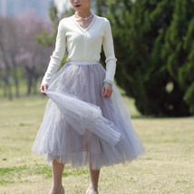 Gray Layered Tulle Tutu Skirt Outfit Women Custom Plus Size Midi Tulle Skirt image 1
