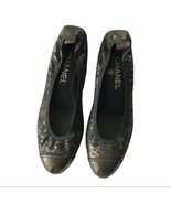 Chanel Escarpins Black Gold Metallic Block Heel Pumps Size 37.5 - £505.72 GBP