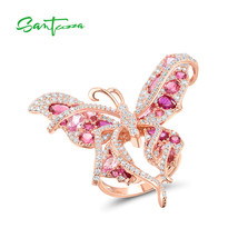 925 Sterling Silver Rings For Women Sparkling Pink Gems Butterfly Ring Rose Gold - £62.57 GBP
