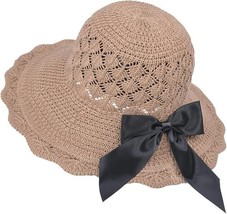 Selufiko Summer Sun Hat Women Wide Brim UV Protection Straw Windproof Ro... - $19.99