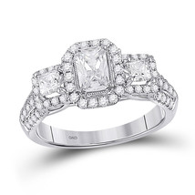 14kt White Gold Emerald Diamond 3-stone Bridal Wedding Engagement Ring 1-1/2 Ctw - £2,956.84 GBP