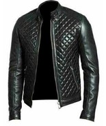 Mens Quilted Motorcycle Cafe Racer Black Biker Real Leather Jacket Biker... - £109.89 GBP