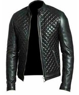 Mens Quilted Motorcycle Cafe Racer Black Biker Real Leather Jacket Biker... - £109.54 GBP