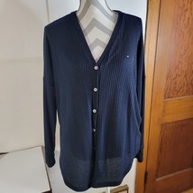 NWT Womens Soft Waffle Weave Button and Tie Front Cardigan Navy Blue Siz... - £16.80 GBP