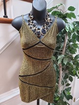 Aria Women&#39;s Gold Nylon V-Neck Sleeveless Casual Knee Length Dress Size ... - $26.00