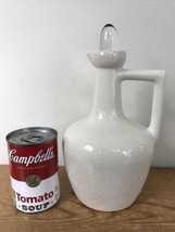 Vtg White Ceramic Crazing Pottery Oil Vinegar Cruet Pitcher Glass Stopper 8.75&quot; - £40.59 GBP