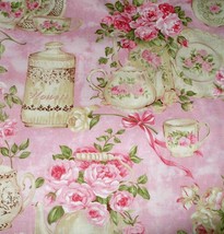 Tea Pots and Roses Vintage Northcott Fabric BTY - £30.66 GBP