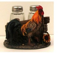 Salt &amp; Pepper Shakers Rooster with Fench Resin 4 &quot; x 5&quot; Country Kitchen NEW - £23.31 GBP