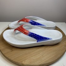 OOFOS Oolala Luxe Womens Size 9 Recovery Sandals Red White Blue Flip Flop Thong - £31.64 GBP