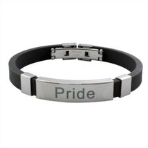 PRIDE BRACELET 8.5" Black Band Stainless Steel LGBTQ Gay Lesbian LGBTQIA... - $4.95
