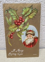  Vtg. c1909 A JOYFUL CHRISTMAS SANTA CLAUS DOLL TOYS HOLLY POSTCARD 1 Ce... - $12.89