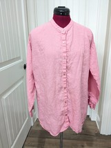 EILEEN FISHER sz MEDIUM M shirt top Organic Linen Coral pink mandarin collar - £42.71 GBP