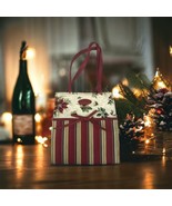 Longaberger Holiday Christmas Striped Pine Cones Poinsettia  Fabric Tote... - $13.90