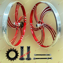 BMX Bicycle 20&quot;ALLOY Sport Rim RED color 5 SPOKE Wheelset -Freewheel 16T - £89.40 GBP