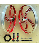 BMX Bicycle 20&quot;ALLOY Sport Rim RED color 5 SPOKE Wheelset -Freewheel 16T - $111.85