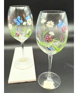 Set of 2 Lenox Butterflies and Blossoms - HANDPAINTED 9 1/4&quot; Wine Glasse... - $43.56