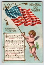 Memorial Decoration Day Postcard Cherub Angel Hold US Flag Pole 1912 Patriotic - £10.29 GBP