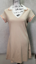Lady Foot Locker T Shirt Dress Women Large Tan Cotton Short Sleeve Slit Collared - £14.73 GBP