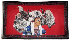 K&#39;s Novelties 3x5 Indian Native American Eagle Wolf Bison Buffalo Many Heads Pol - £7.07 GBP