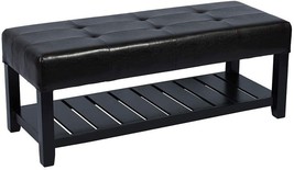 Storage Ottoman Bench - Black Faux Leather Footrest Seat Rectangular Upholstered - £160.35 GBP