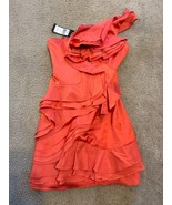BCBG MAXAZRIA Women&#39;s Jonesy Ruffled Adjustable One Shoulder Dress Coral... - £36.56 GBP