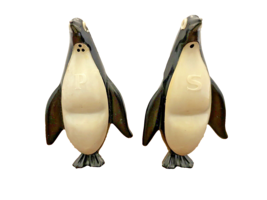 Salt and Pepper Shakers Penguins White Black Plastic 4 Inches Tall Vintage - $13.89