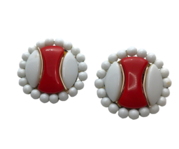 Vintage Earrings Western Germany Glass Clip on Red White Mod Retro Statement - £11.64 GBP