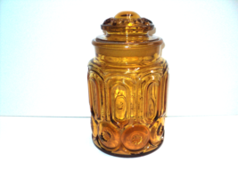 L.E. Smith Moon &amp; Stars Sugar Canister Apothecary Amber 9 1/4&quot; H Defects Vintage - £18.08 GBP