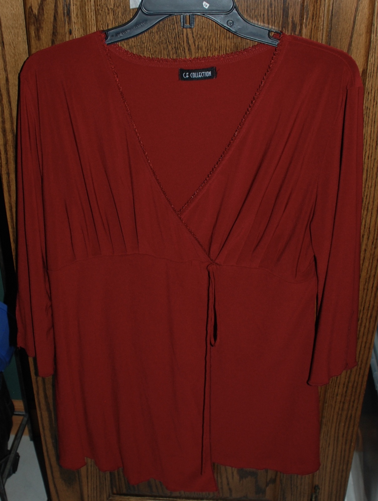 XL NWOT CF Collection Red Sexy Low Neckline Surplice Stretch Top 3/4 Sle... - $24.00