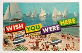 Wish You Were Here Sailboats Beach New Jersey NJ Tichnor Bros Postcard c1960s - £3.75 GBP